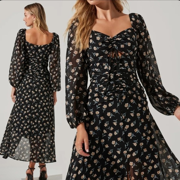 Astr Dresses & Skirts - New ASTR Long Sleeve Sweetheart Floral Midi Dress